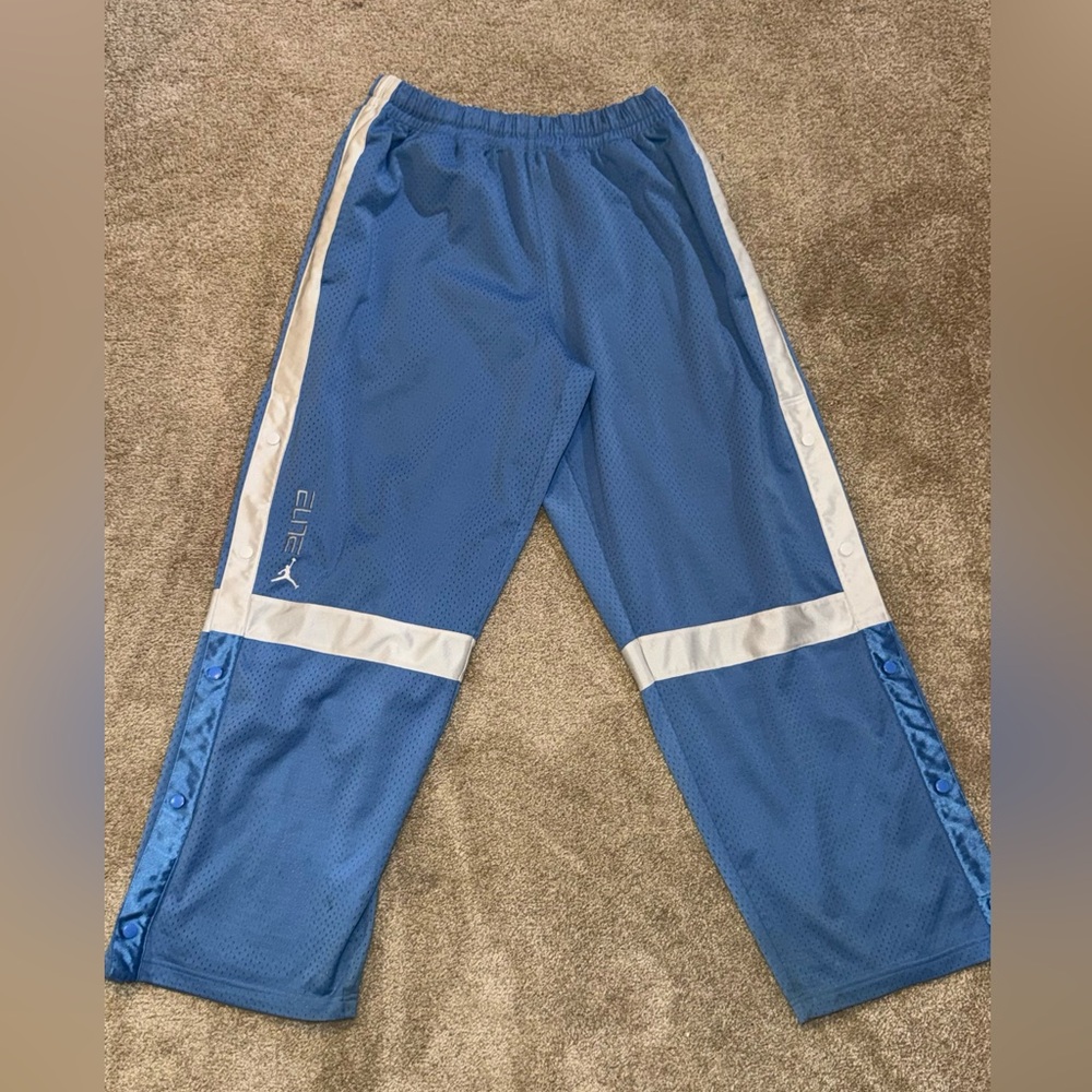Y2K Oversized Baggy Jordan Baby Blue Snap Basketball Pants Size Medium